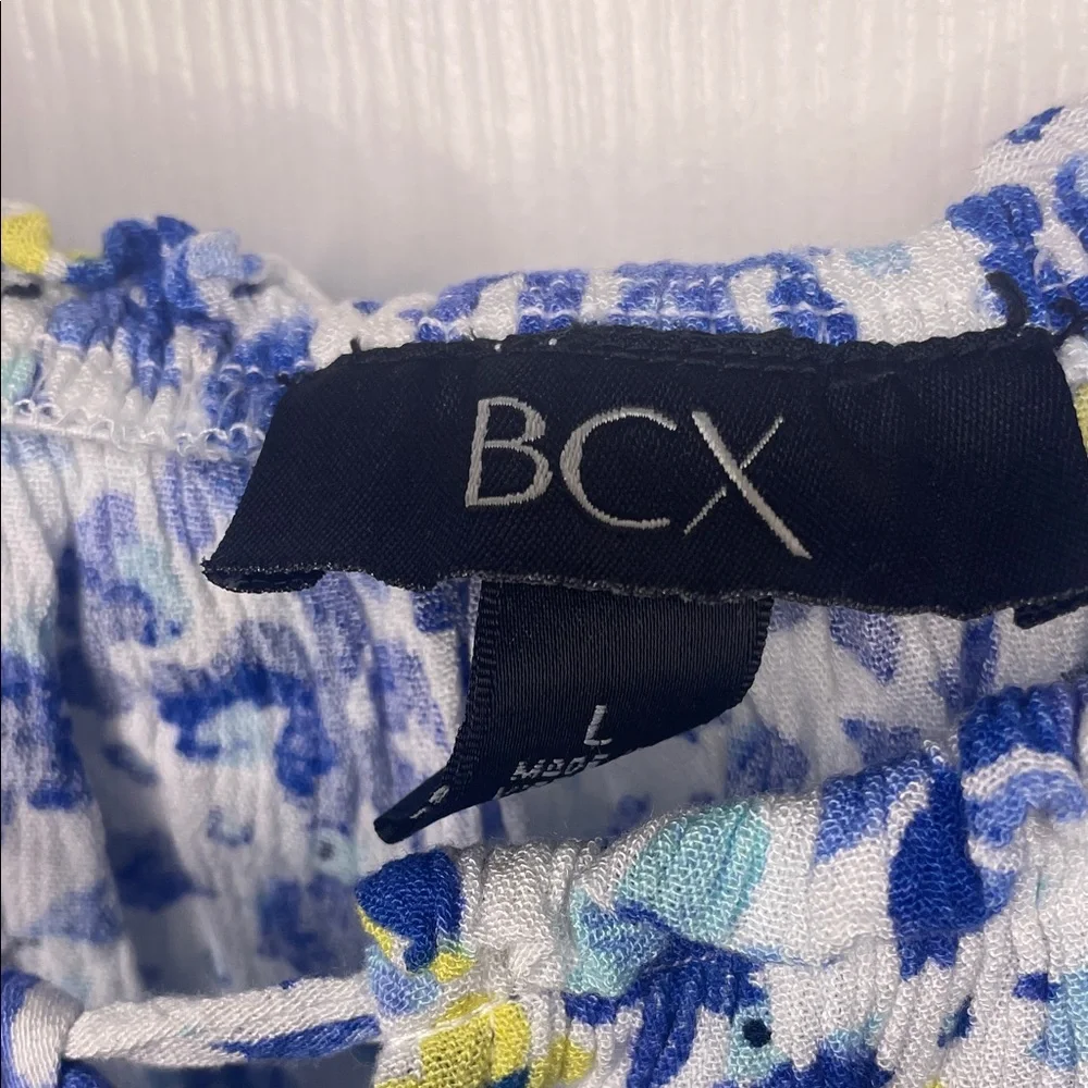 BCX Floral Off-Shoulder Blouse - Blue and Yellow